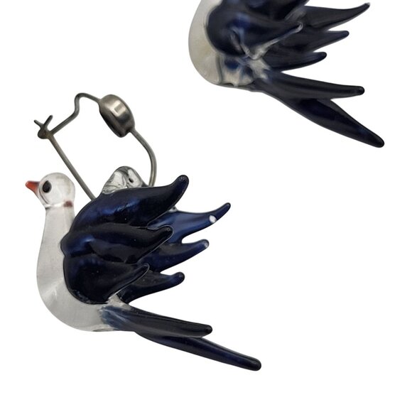 Vintage Glass Bird Dangle Drop Earrings Cobalt Blue & Clear Handcrafted - Picture 2 of 6
